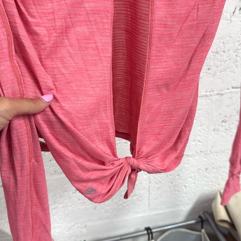 Women's Pink Striped LULULEMON Athletic Long Sleeve Open Back Knotted Top - XS - Picture 2 of 4